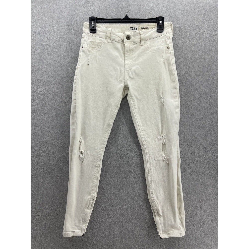 Pistola Women's Denim Jeans Distressed Skinny Size 29 Solid White Ankle Zip